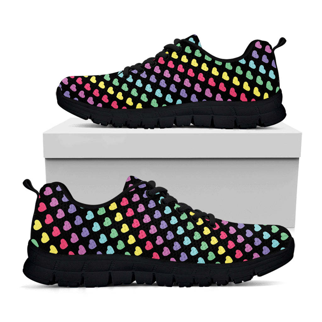 Rainbow Heart Pattern Print Black Sneakers