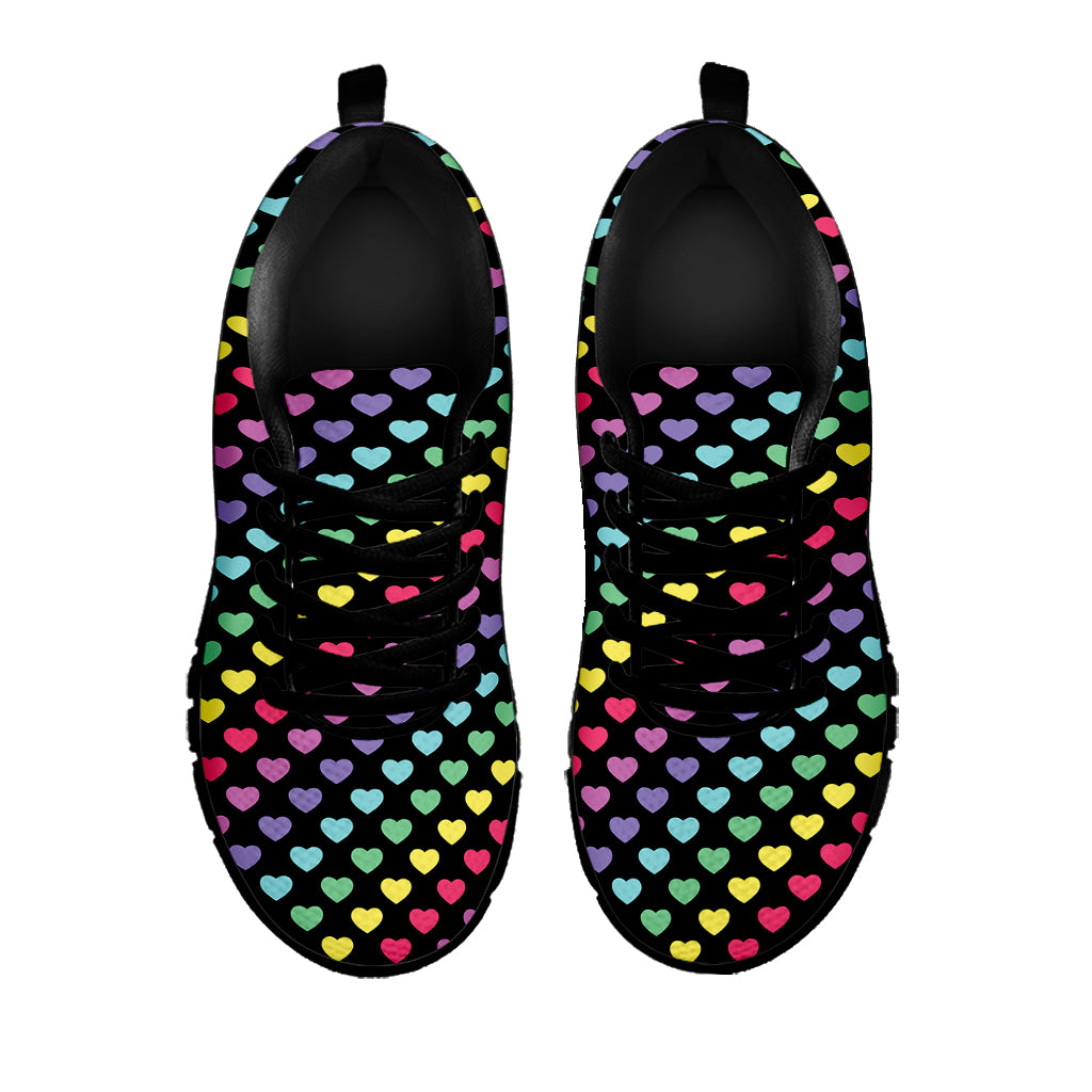 Rainbow Heart Pattern Print Black Sneakers