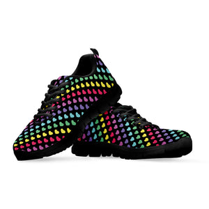 Rainbow Heart Pattern Print Black Sneakers