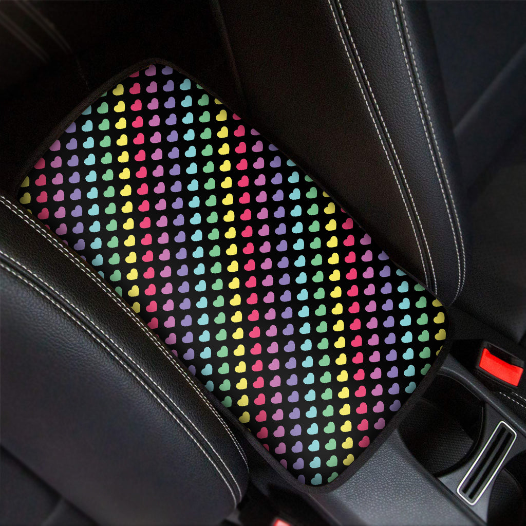 Rainbow Heart Pattern Print Car Center Console Cover
