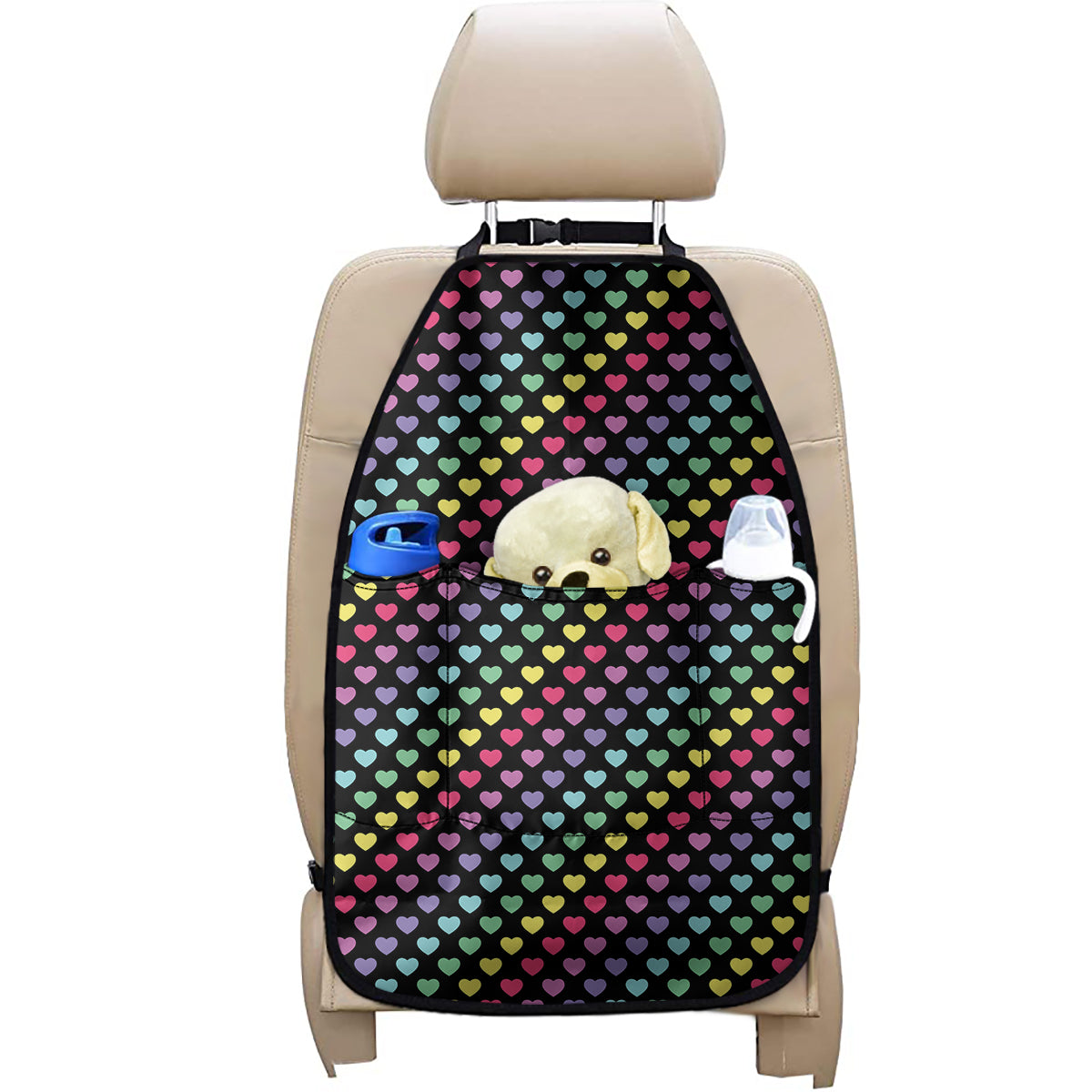 Rainbow Heart Pattern Print Car Seat Organizers