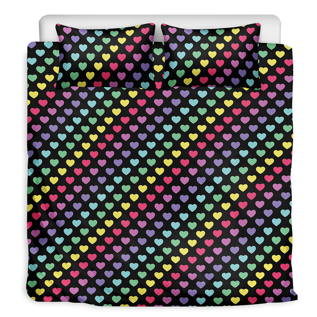 Rainbow Heart Pattern Print Duvet Cover Bedding Set