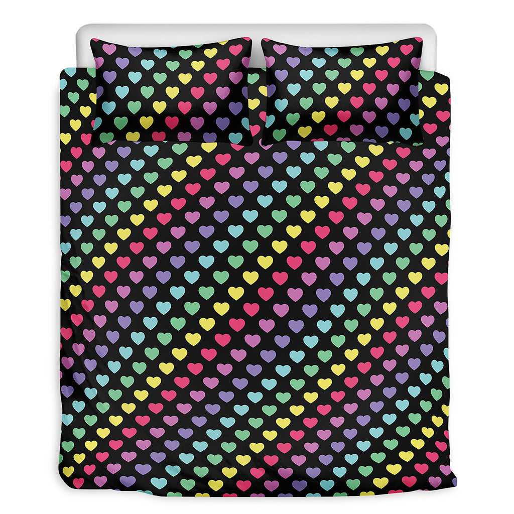 Rainbow Heart Pattern Print Duvet Cover Bedding Set