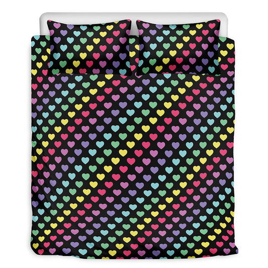 Rainbow Heart Pattern Print Duvet Cover Bedding Set
