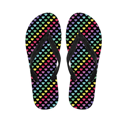 Rainbow Heart Pattern Print Flip Flops