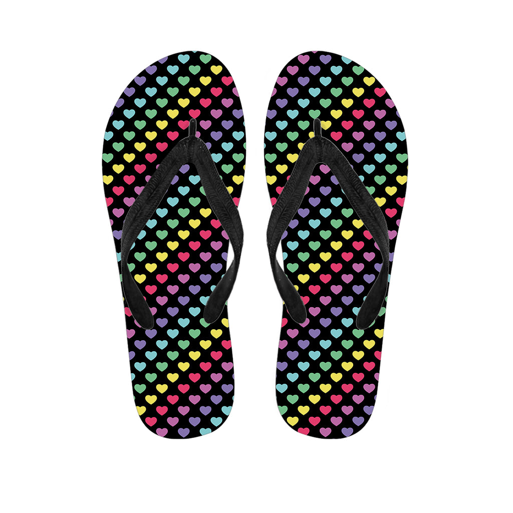 Rainbow Heart Pattern Print Flip Flops