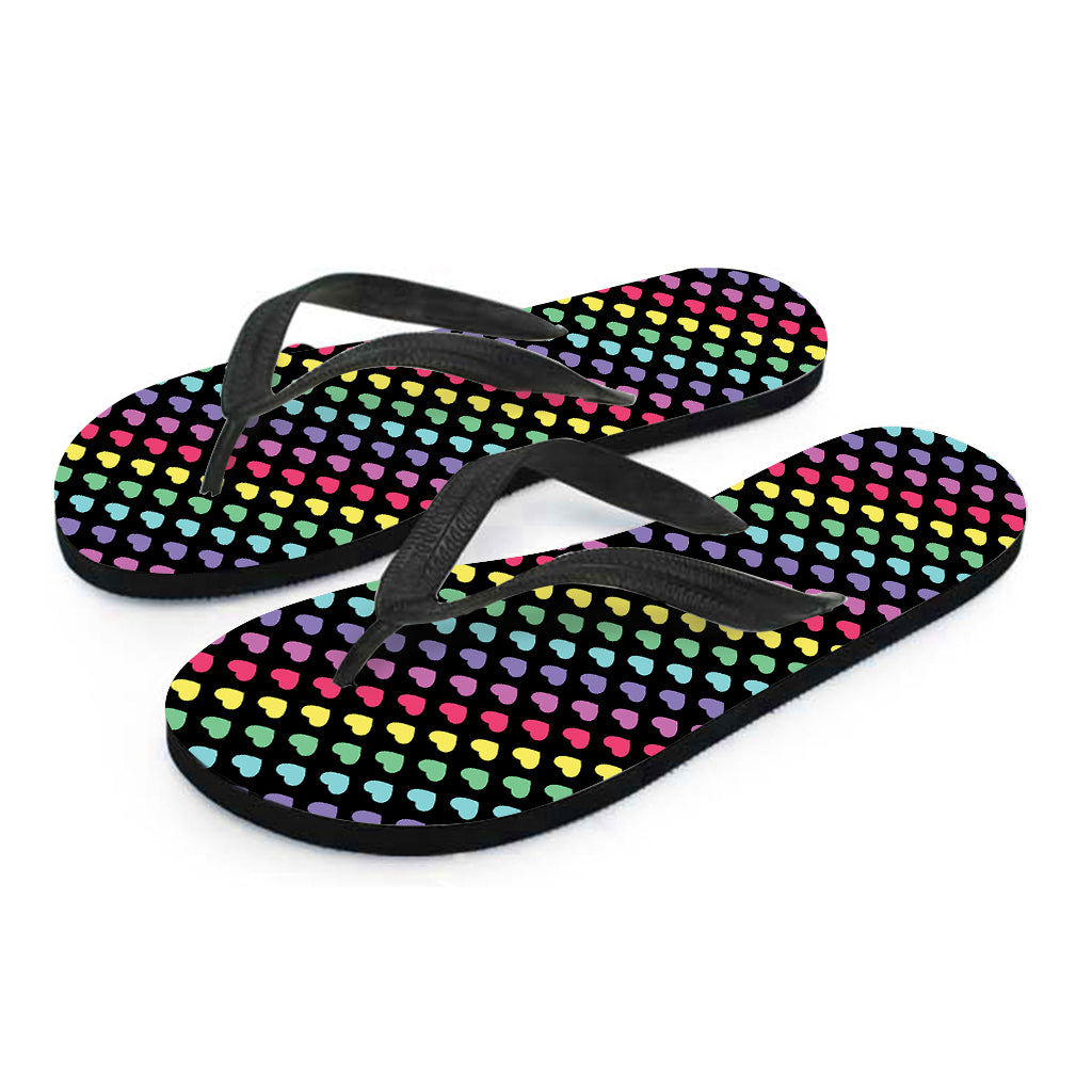 Rainbow Heart Pattern Print Flip Flops