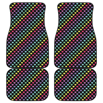Rainbow Heart Pattern Print Front and Back Car Floor Mats