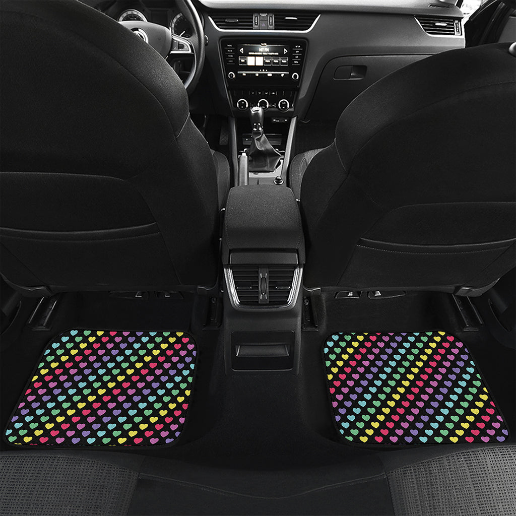 Rainbow Heart Pattern Print Front and Back Car Floor Mats