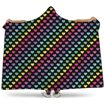 Rainbow Heart Pattern Print Hooded Blanket