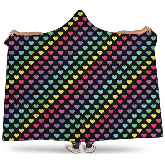 Rainbow Heart Pattern Print Hooded Blanket