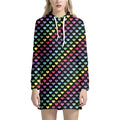 Rainbow Heart Pattern Print Pullover Hoodie Dress