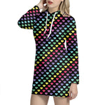 Rainbow Heart Pattern Print Hoodie Dress