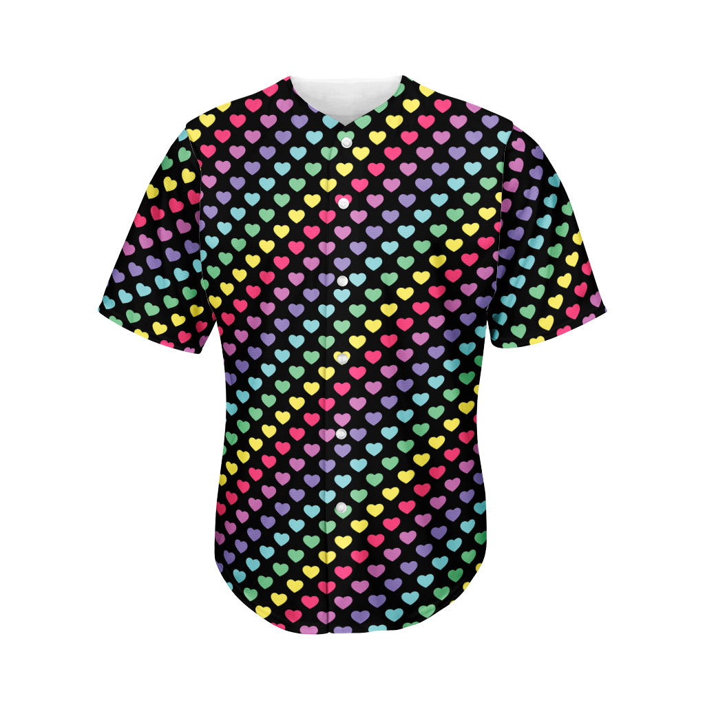 Rainbow Heart Pattern Print Men's Baseball Jersey