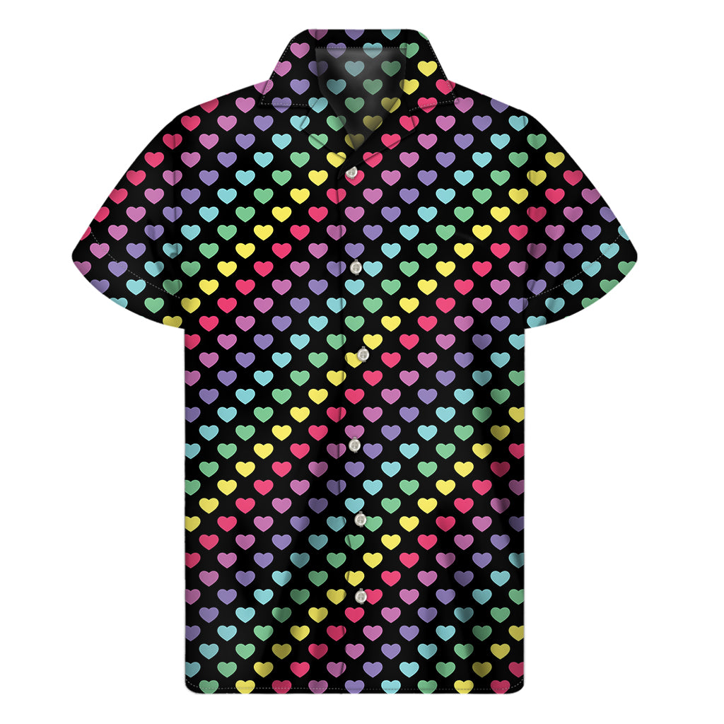 Rainbow Heart Pattern Print Men's Short Sleeve Shirt