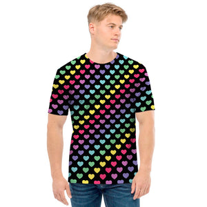 Rainbow Heart Pattern Print Men's T-Shirt