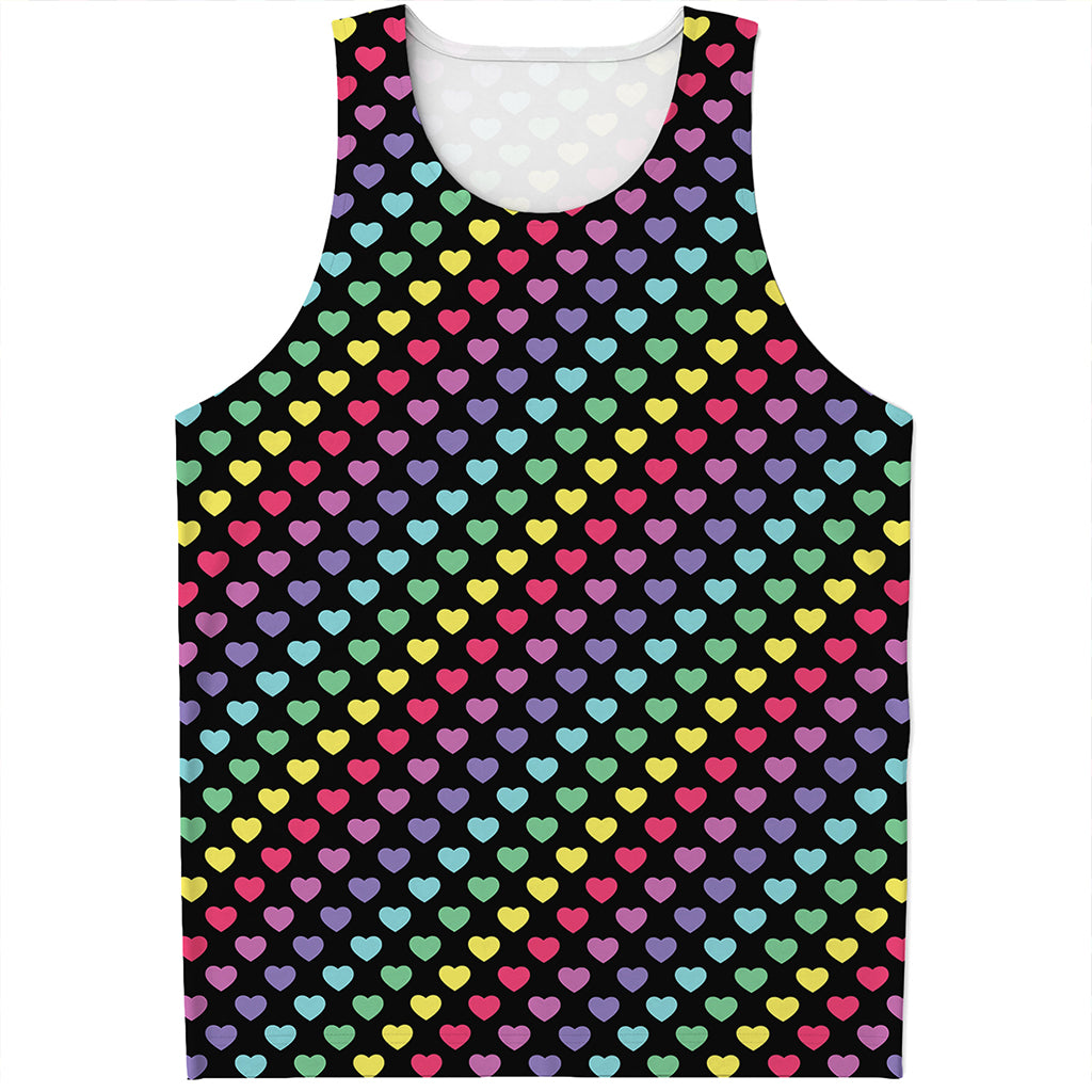 Rainbow Heart Pattern Print Men's Tank Top