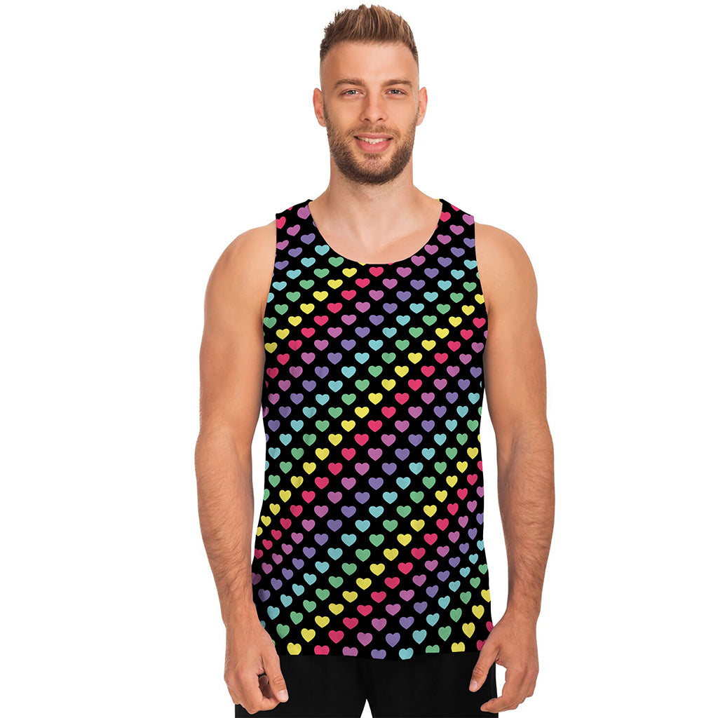 Rainbow Heart Pattern Print Men's Tank Top