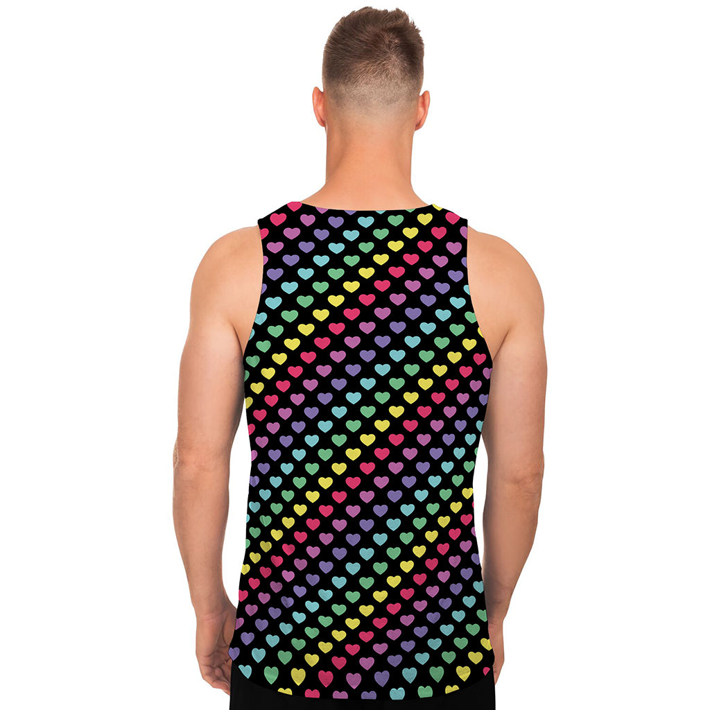 Rainbow Heart Pattern Print Men's Tank Top