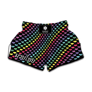 Rainbow Heart Pattern Print Muay Thai Boxing Shorts