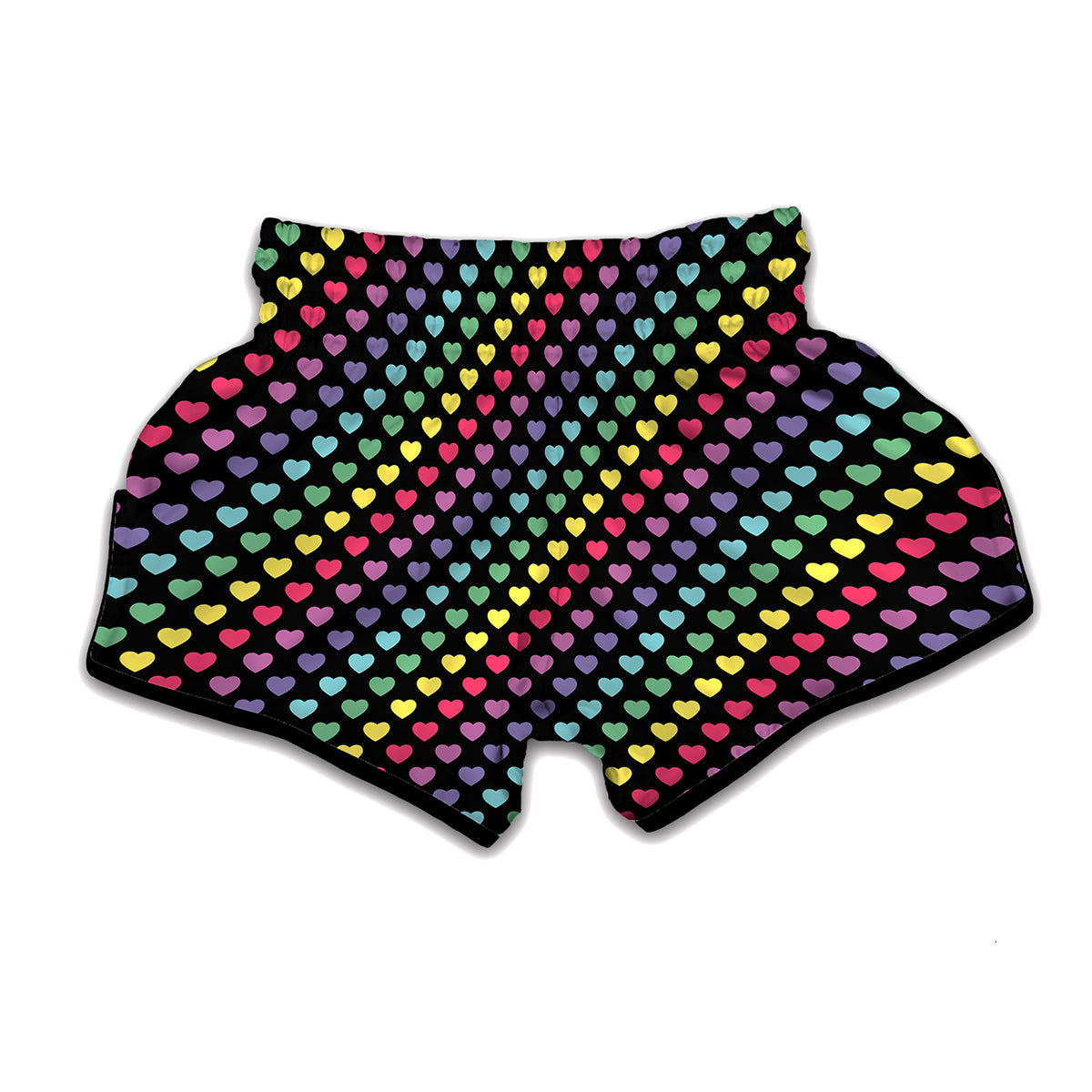 Rainbow Heart Pattern Print Muay Thai Boxing Shorts