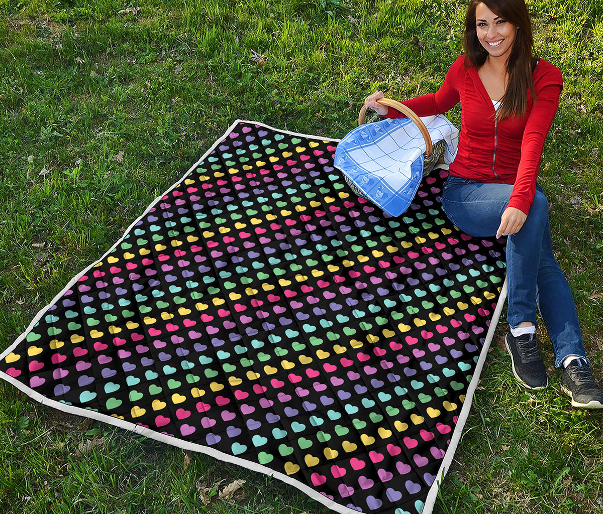 Rainbow Heart Pattern Print Quilt