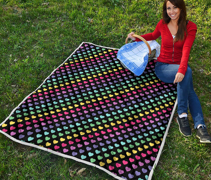 Rainbow Heart Pattern Print Quilt