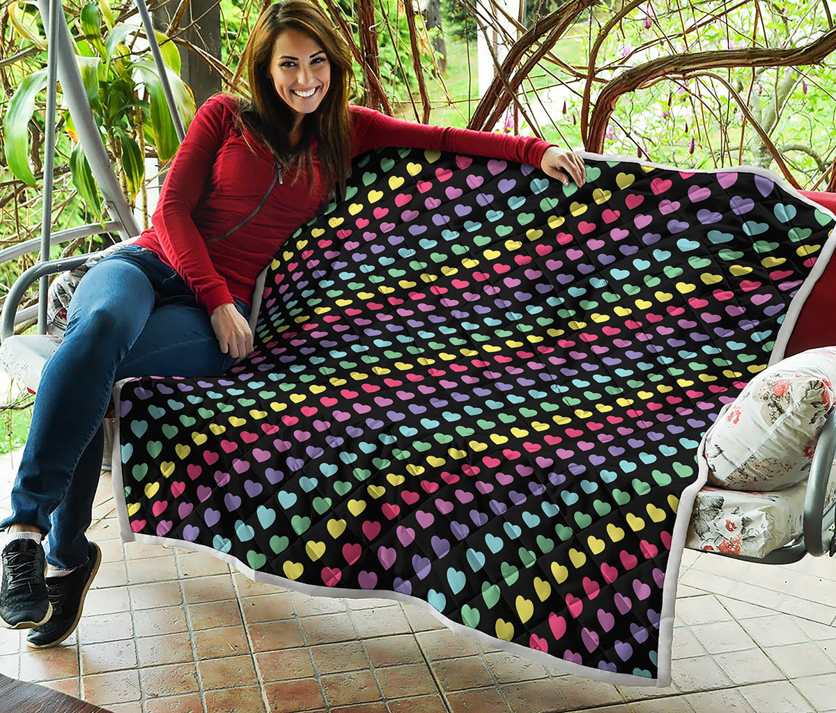 Rainbow Heart Pattern Print Quilt