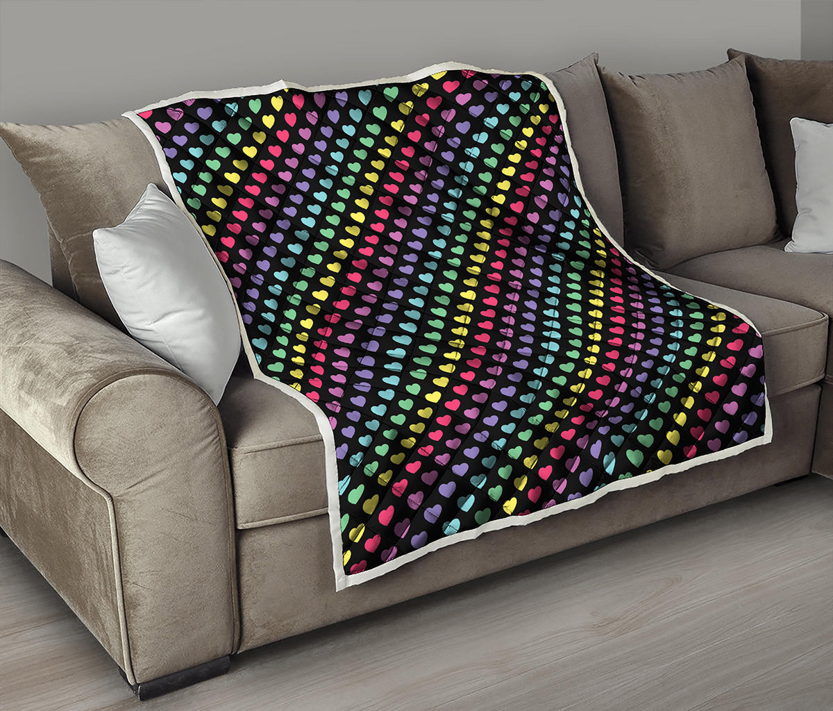 Rainbow Heart Pattern Print Quilt