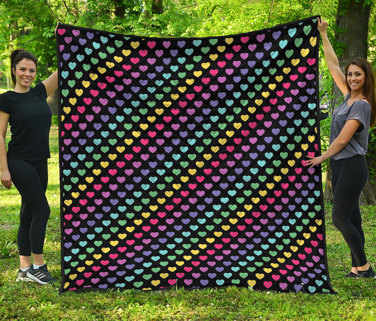 Rainbow Heart Pattern Print Quilt