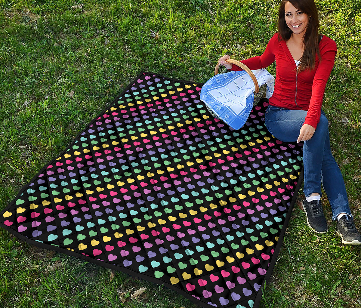 Rainbow Heart Pattern Print Quilt