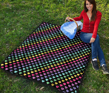 Rainbow Heart Pattern Print Quilt