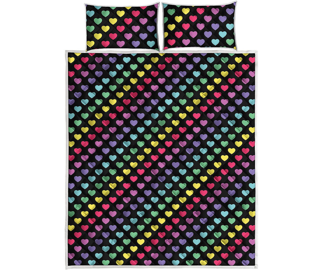 Rainbow Heart Pattern Print Quilt Bed Set