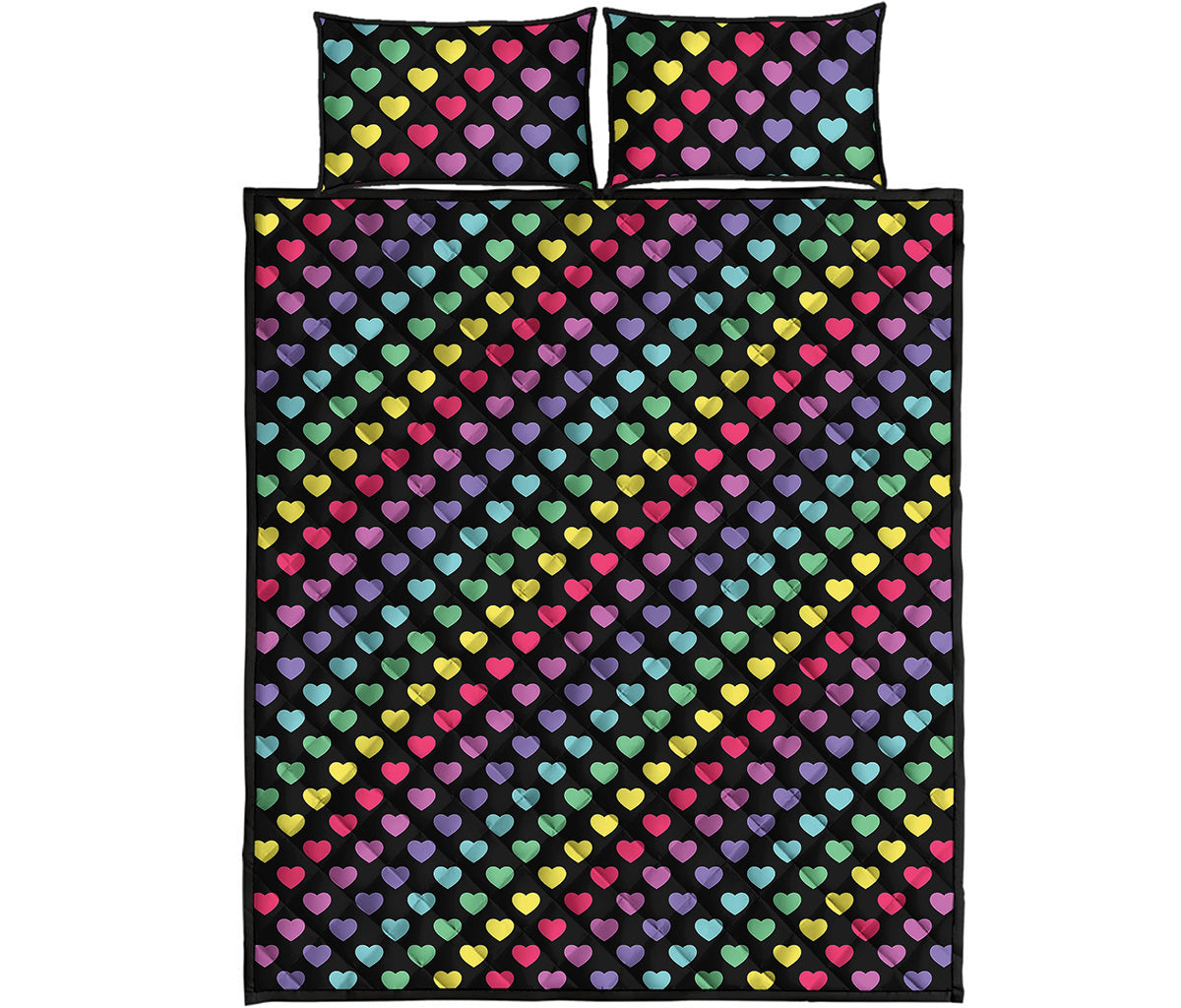 Rainbow Heart Pattern Print Quilt Bed Set
