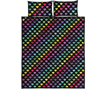 Rainbow Heart Pattern Print Quilt Bed Set