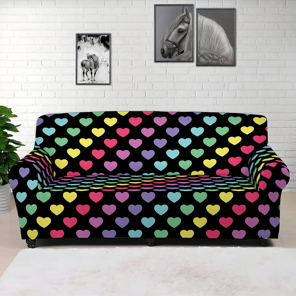 Rainbow Heart Pattern Print Sofa Cover