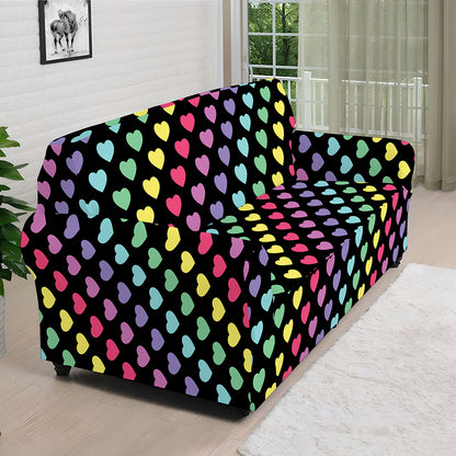 Rainbow Heart Pattern Print Sofa Cover