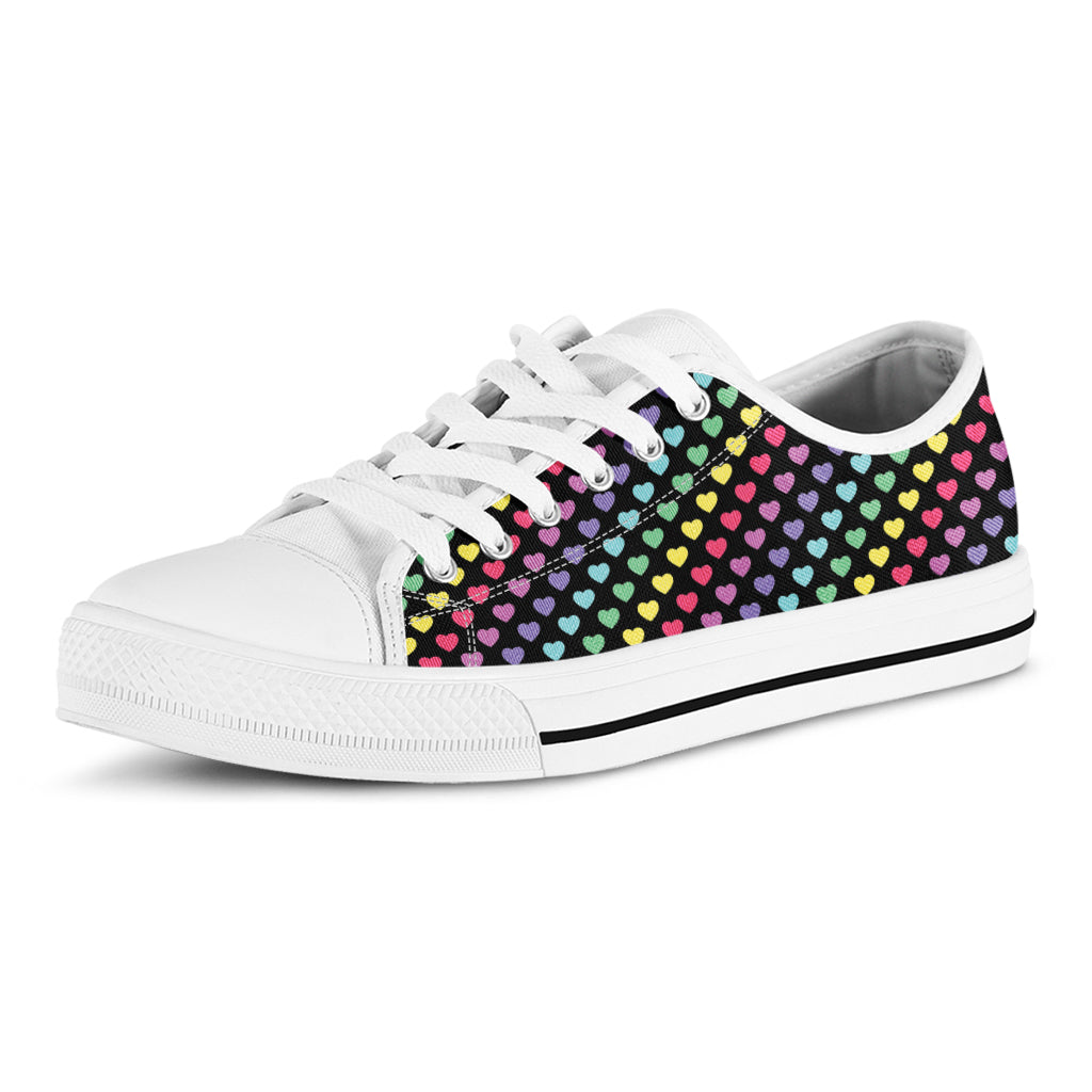 Rainbow Heart Pattern Print White Low Top Shoes