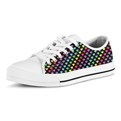 Rainbow Heart Pattern Print White Low Top Shoes