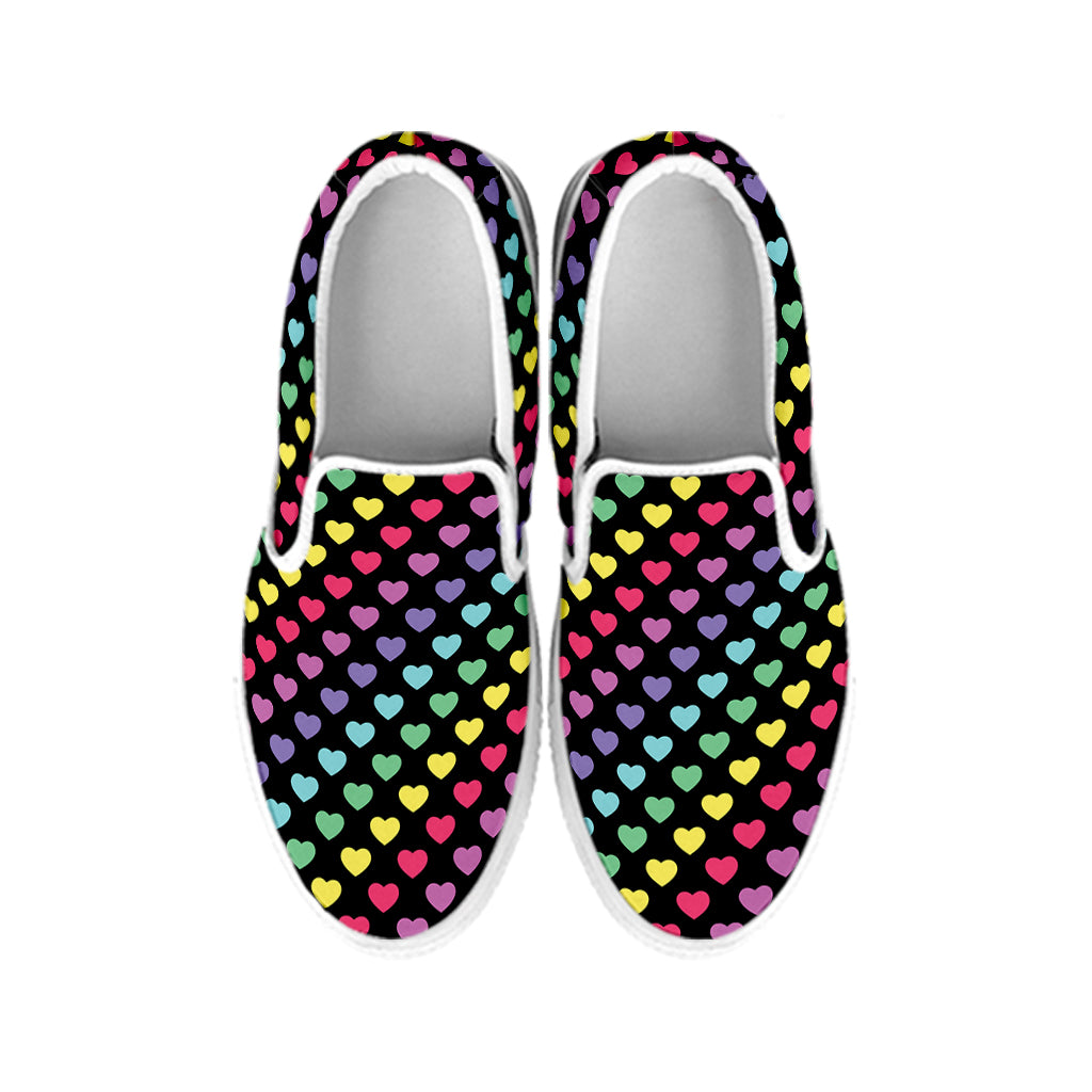 Rainbow Heart Pattern Print White Slip On Shoes