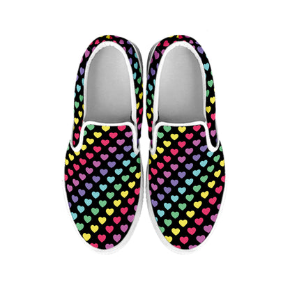 Rainbow Heart Pattern Print White Slip On Shoes