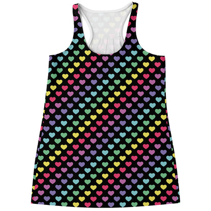 Rainbow Heart Pattern Print Women's Racerback Tank Top