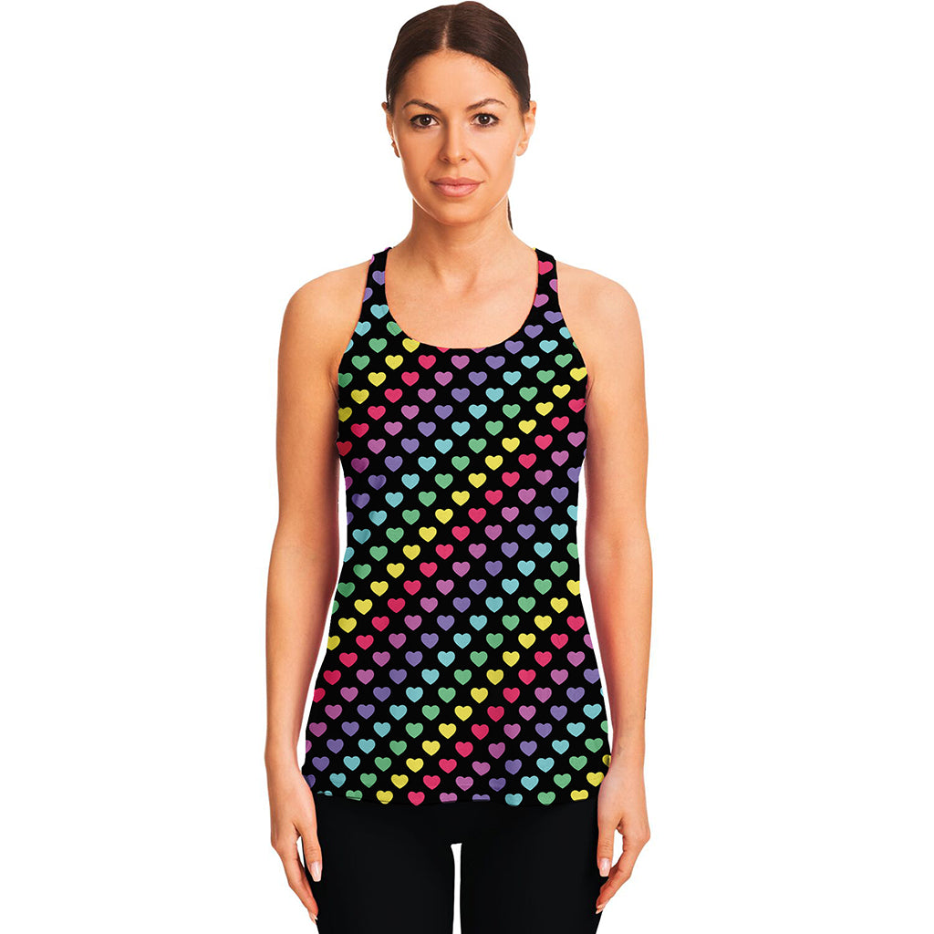 Rainbow Heart Pattern Print Women's Racerback Tank Top