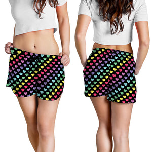 Rainbow Heart Pattern Print Women's Shorts