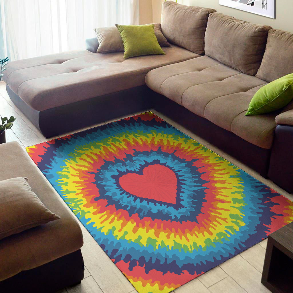 Rainbow Heart Tie Dye Print Area Rug