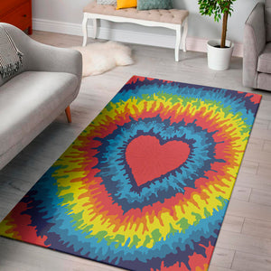 Rainbow Heart Tie Dye Print Area Rug