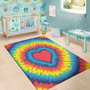 Rainbow Heart Tie Dye Print Area Rug