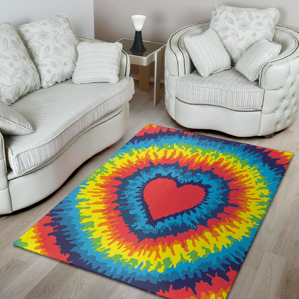 Rainbow Heart Tie Dye Print Area Rug