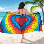 Rainbow Heart Tie Dye Print Beach Sarong Wrap