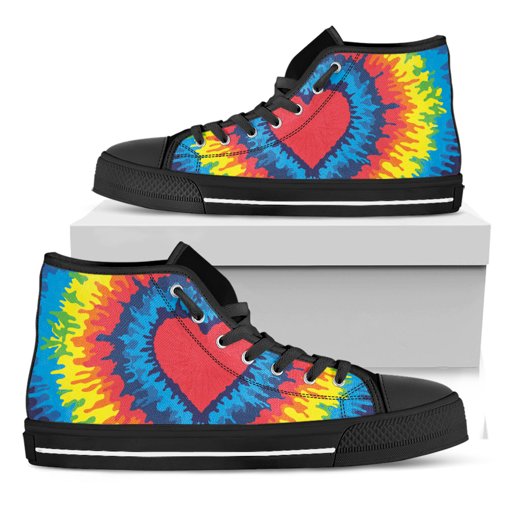 Rainbow Heart Tie Dye Print Black High Top Shoes